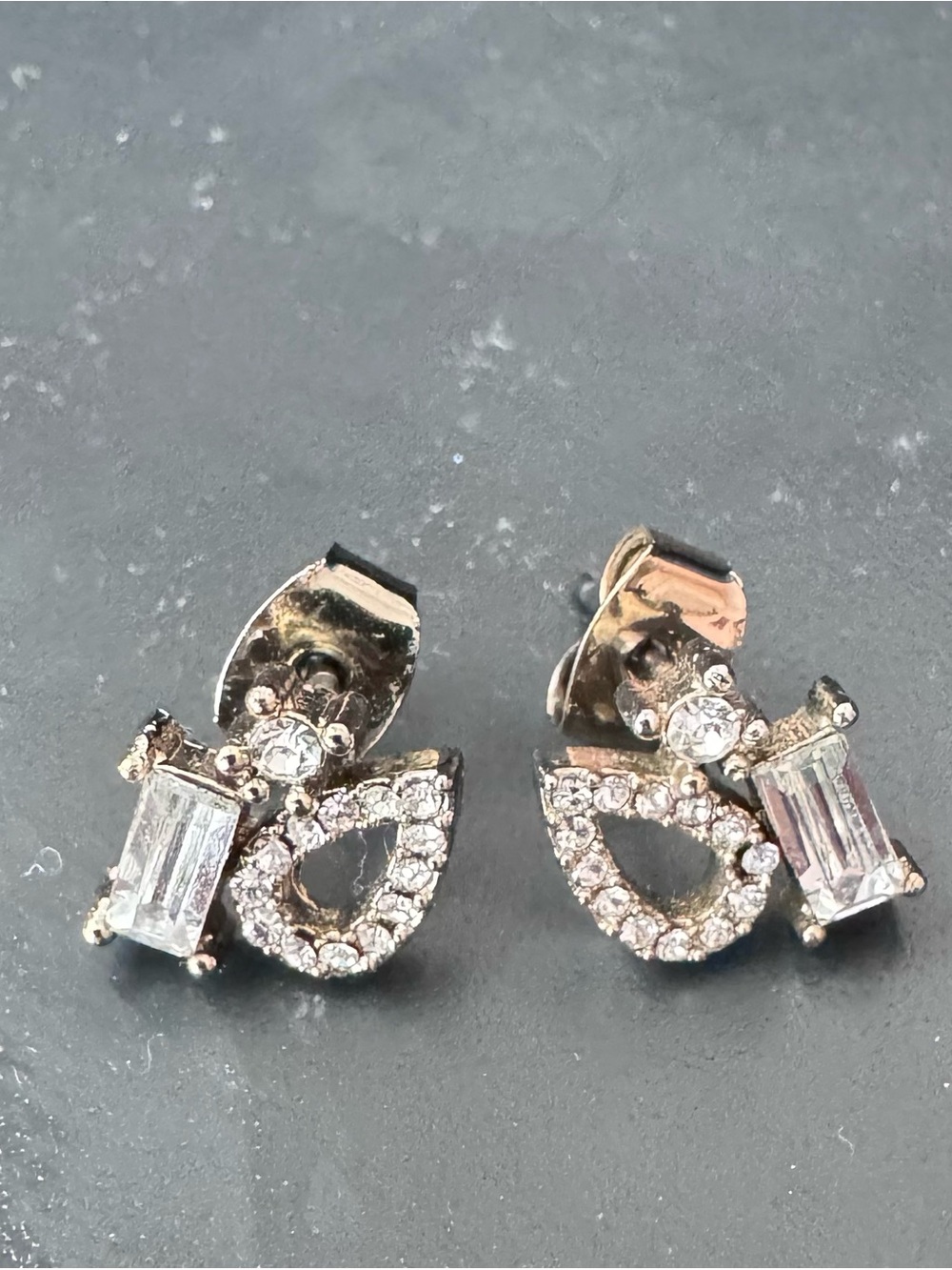 Anthropologie Silver Crystal Teardrop & Baguette Stud Earrings One Pair